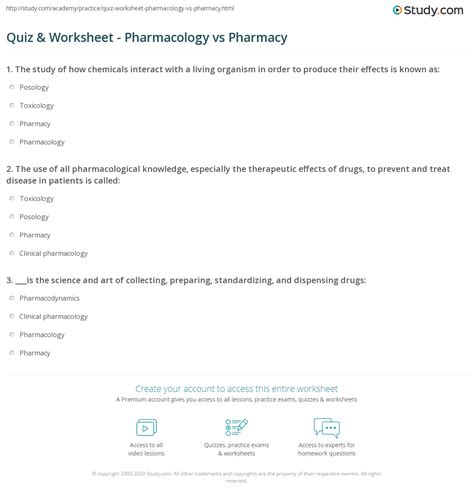 Quiz Worksheet Pharmacology Vs Pharmacy Study