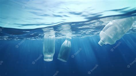 Botellas De Plástico Flotando En El Océano Foto Premium