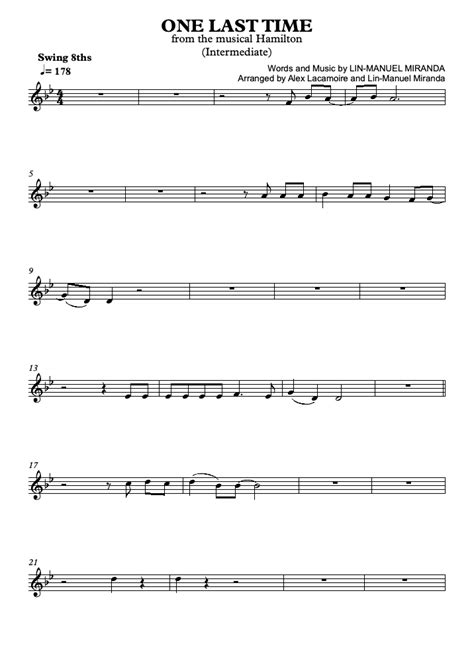 Hamilton - One Last Time (Intermediate Level) (Miranda Lin-Manuel) - Flute Sheet Music