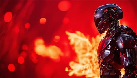 Premium Photo Fantastic Warrior In Black Armor On A Red Fiery