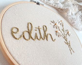 Custom Name Floral Embroidery Hoop Modern Embroidery Hoop Etsy