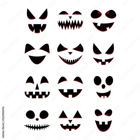 Vecteur Stock Halloween Pumpkins Faces Set Black Silhouette Pumpkin