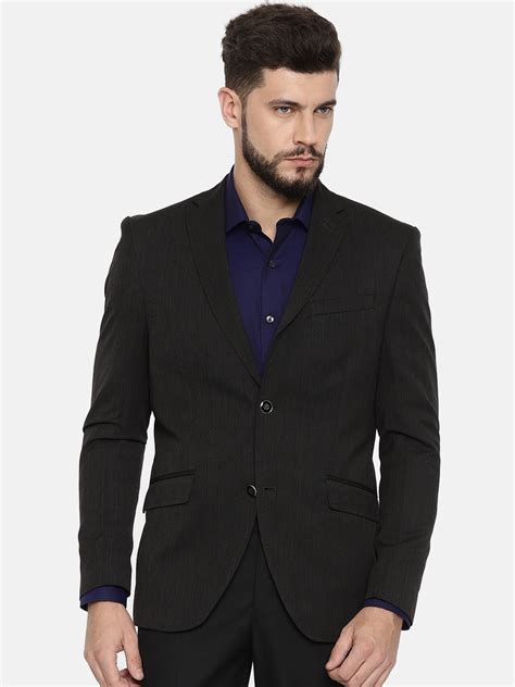 Buy Blackberrys Men Charcoal Grey Single Breasted Slim Fit Formal