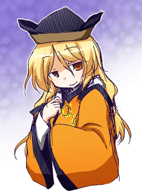 Safebooru 1girl Black Headwear Blonde Hair Blue Background Brown