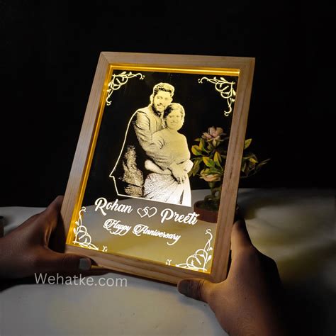 Customized Engrave Acrylic Led Frame For Couple Wooden Frame