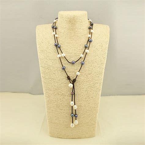 Cyz S1002 Freshwater Pearl Leather Necklace Newest Design Long Leather Pearl Necklace Real