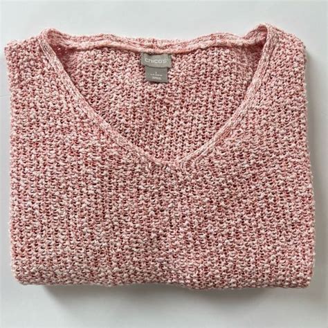 Chico S Sweaters Chicos Cotton Linen Blend Blush Marled Loose Knit