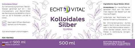 Echt Vital Kolloidales Silber Ppm