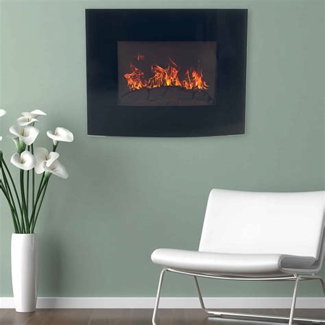 Northwest Black Curved Glass Electric Fireplace Wall Mount Remote