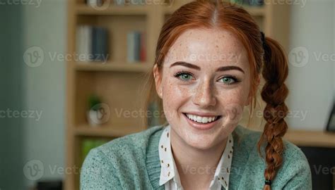 Ai Generated Redhead Woman Office Portrait Happy Smiling Lady With