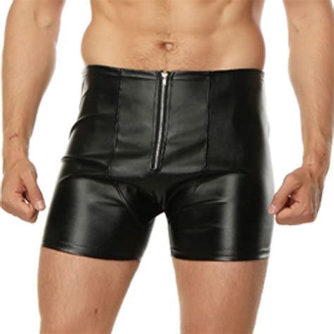 Mens Sexy Lingerie Faux Leather Open Butt Shorts Underpants Underwear