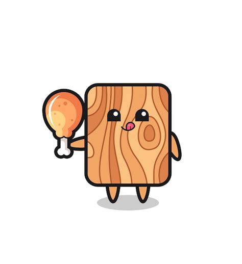 Premium Vector Plank Wood Cute Mascot Is Eating A Fried Chicken