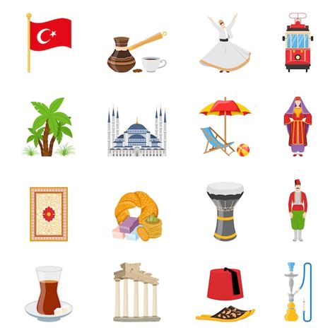 Conjunto de iconos de colores planos de turquía Vector Gratis