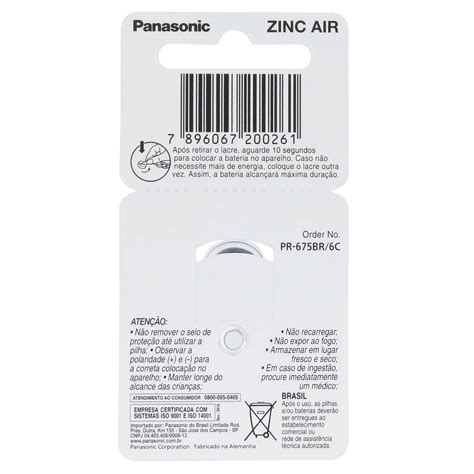 6 Pilhas Baterias 675 PR675 PR44 Para Aparelho Auditivo PANASONIC