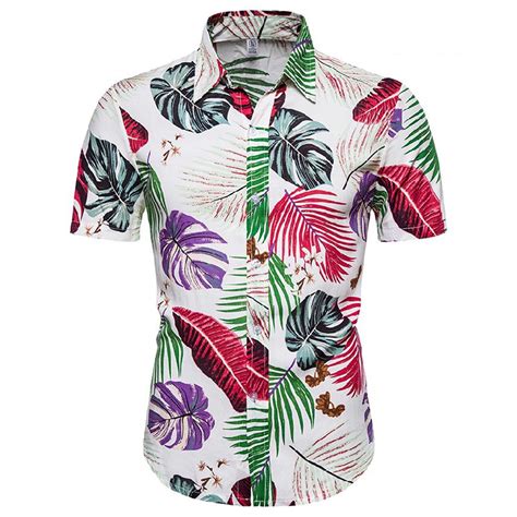 Poteti Mens Summer Shirts Beach Plus Size Hawaiian Short Sleeve