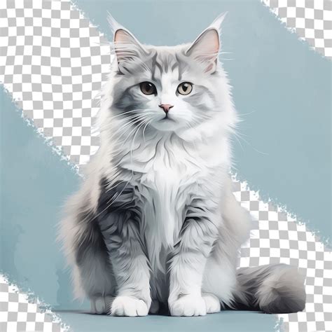 Un Gato Blanco Esponjoso Sentado Con Un Fondo Transparente Archivo