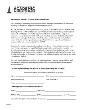 Fillable Online Uvm Verification Form For Chronic Health Conditions