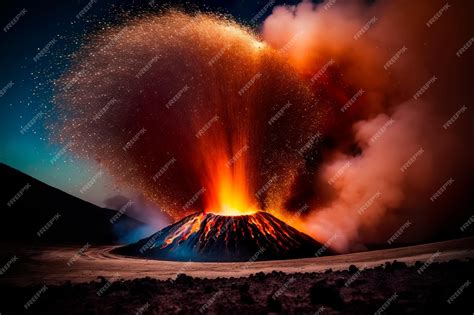 Premium Photo | Volcanic eruption an active volcano ejecting lava into ...