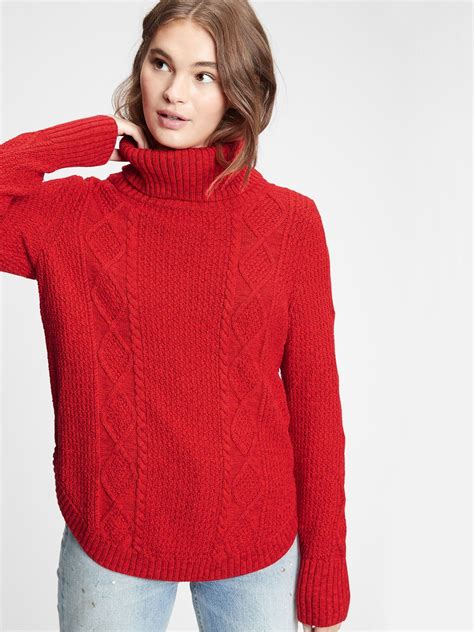 Gap Cable Knit Turtleneck Sweater Modern Red Turtle Neck Sweaters