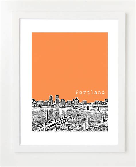 Portland Skyline Poster City Skyline Art Print Portland Etsy