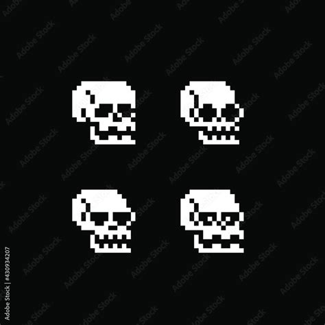 Human Skull Pixel Art Icons Set Isolated On White Background Vector Illustration 8 Bit Sprite