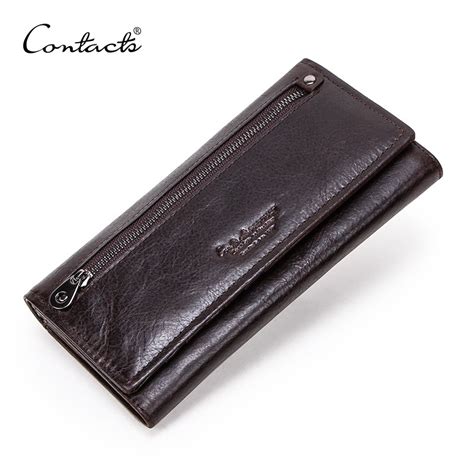 Contact S Genuine Leather Men Long Wallets With Zipper Coin Purse Large