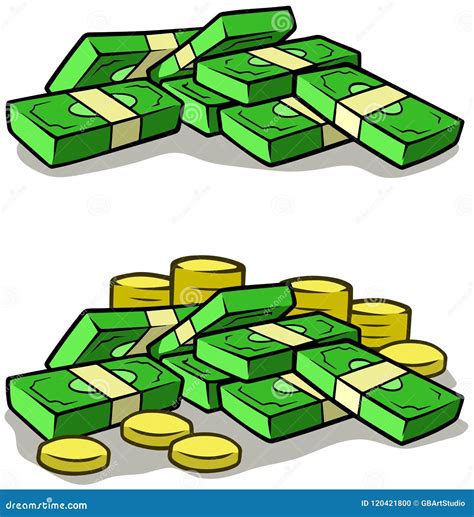 Cartoon Money Stack Piles Of Cash And Coins Stock Vector Illustration