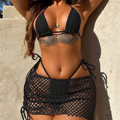 Summer Sale Bdfzl Women S Sexy Bikini Mesh Skirt Three Piece Two Piece