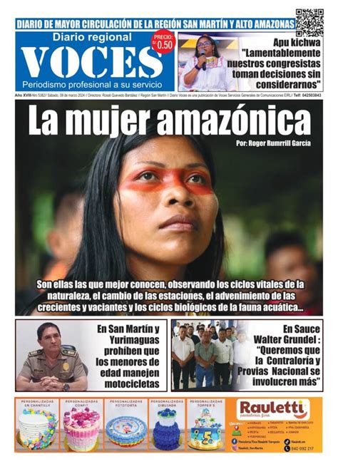 Portada sábado 09 de marzo 2024 Diario Voces