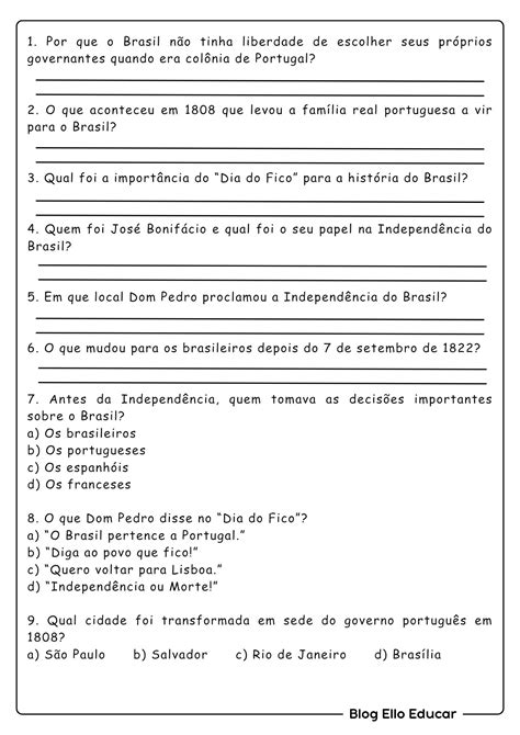 Atividade Sobre A Independencia Do Brasil 5 Ano