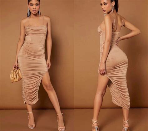 SHEIN NUDE SEXY CORSET MAXI BODYCON RUCHED DRESS Women S Fashion