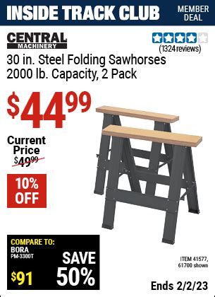 CENTRAL MACHINERY Foldable Saw Horse Set 2 Pc. for $44.99 – Harbor Freight Coupons