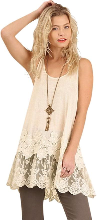 Umgee Usa Embroidered Lace Sleeveless Long Tunic Tank Top Boho Hippie