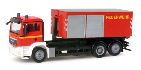 Herpa MAN TGS M Roll Off Container Truck Fire Department 048316