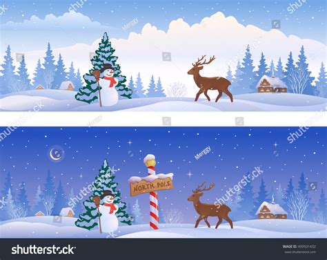 vector cartoon illustration christmas landscapes north stock vector