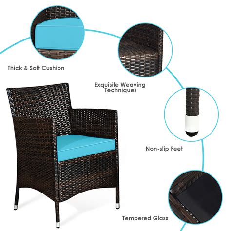 Gymax 4pcs Patio Rattan Conversation Furniture Set Outdoor Turquoise