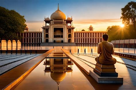 Premium Ai Image A Man Sits In Front Of A Mosque At The Taj Mahal