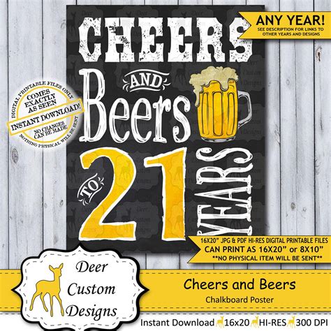 Cheers And Beers 21 Years 21st Birthday Poster Cheers To Etsy