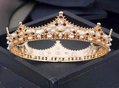 Barroco Royal King Diadema Homens Pérolas De Cristal Tiaras De Metal