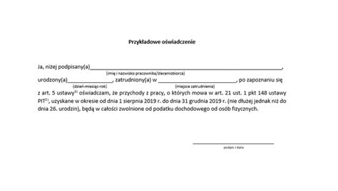 Zwolnienie z PIT dla młodych wzór oświadczenie pracownika Biznes Wprost