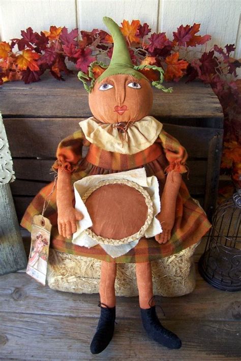 Primitive Pumpkin Art Doll And Pumpkin Pie Thanksgiving Fall Harvest Autumn Folk Art Ofg Hafair