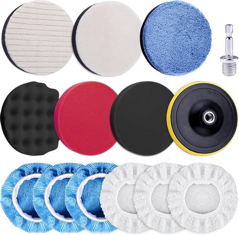 Siquk 14 Pieces Car Polishing Pads Kit 80mm Buffing Pads Foam Polish