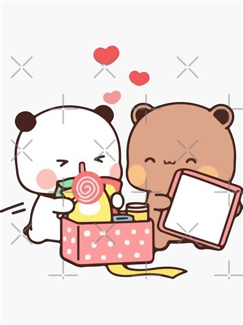 Peach And Goma Mochi Bear Couple Sticker For Sale By Mocha Cat Redbubble