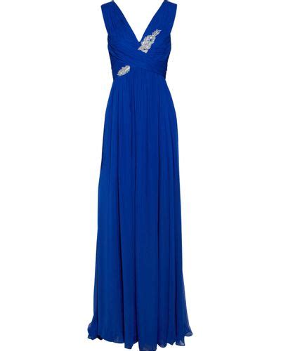 Marchesa Notte Embellished Silk Chiffon Gown In Red Blue Lyst