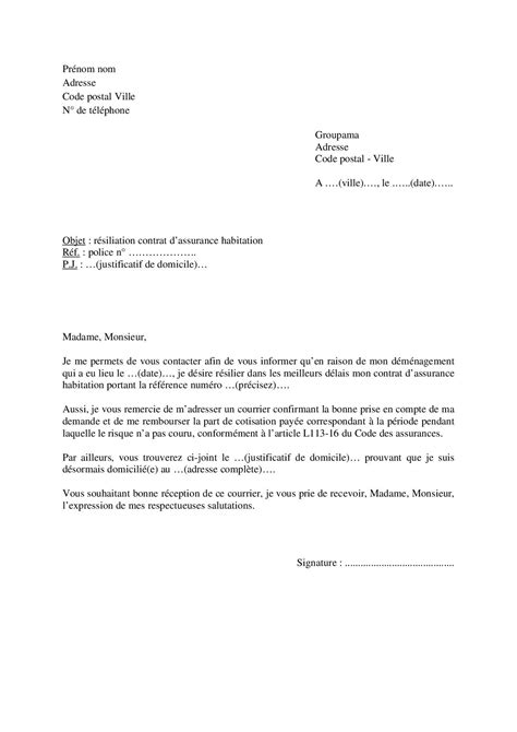 Lettre de résiliation d une assurance habitation Groupama