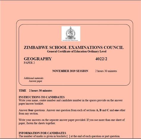 Zimsec O level Geography November 2019 Past Exam Paper 2 .pdf | Past ...