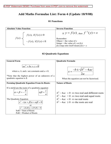 Quadratic Equation Add Math Form 4 Notes Tessshebaylo