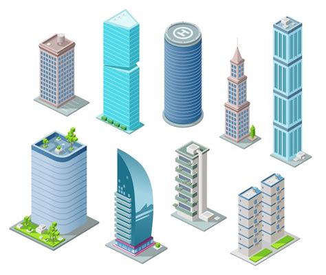 Edificios isométricos en 3d Vector Premium