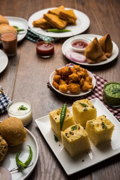 Premium Photo Indian Tea Time Snacks In Group Includes Veg Samosa