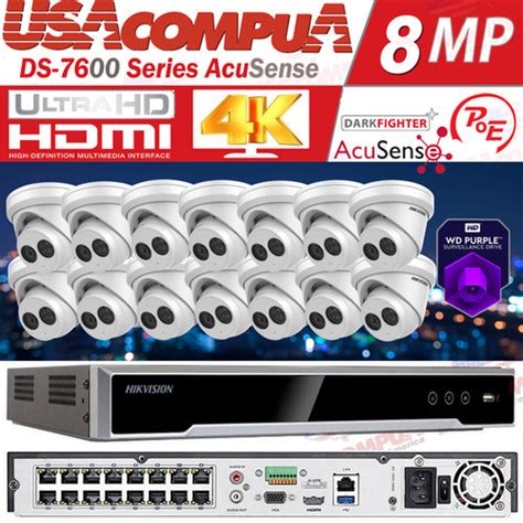 Hikvision NVR 4K 16CH 16POE CCTV System 8MP AcuSense MIC Security IP